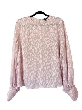 Express Blush Pink Leopard Print Appliqué Sheer Long Sleeve Blouse Size Large